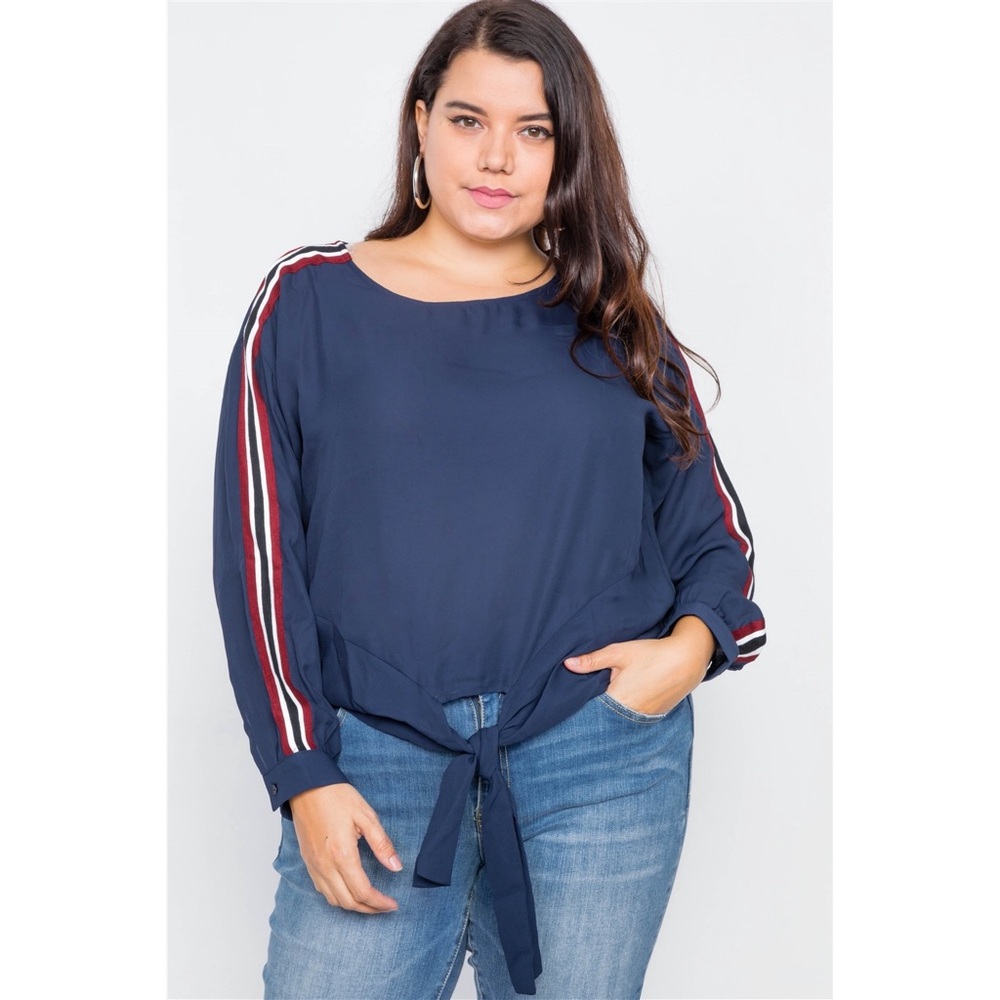 Timing SemiSheer Front Knot Color Block Top